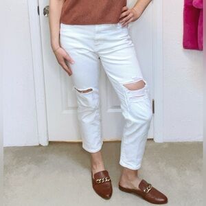 Uniqlo Cropped Distressed White Jeans